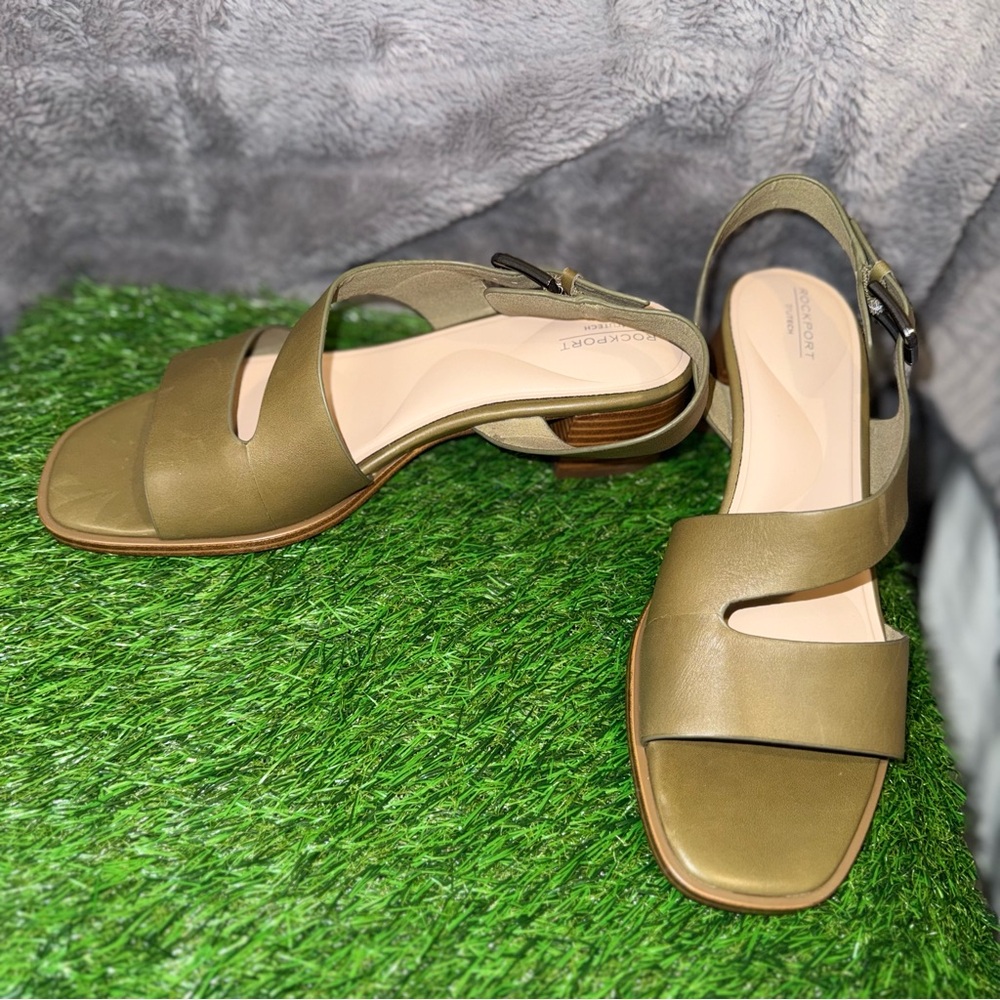 Rockport Hennly Olive Leather Block Heel Sandals Size 9 - Picture 7 of 10